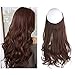 SARLA Invisible Wire Hair Extension Dark Auburn Wavy Curly Long Synthetic Hairpiece 18 Inch Adjustable Transparent Headband for Women