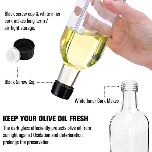 PrettyCare Olive Oil and Vinegar Dispenser Bottles 17oz (Extra Lids, Labels and Funnel) 500ml Drip-Free Bottle with Stainless Steel Spout, Flip Top Pourer Set (Clear) - Thumbnail 6