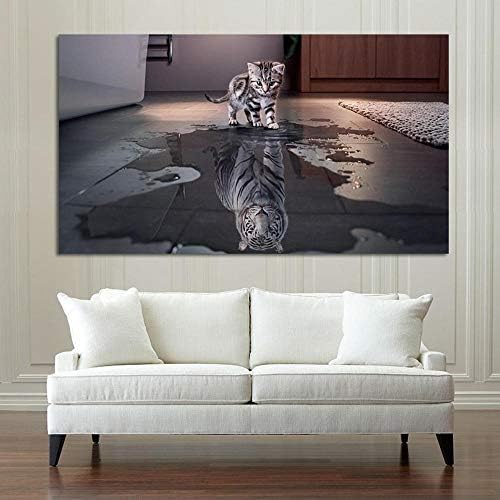 Mkkm Decorative Painting cat Tiger Reflection Creative Canvas Painting Home Decoration Personality Hanging Picture Without Frame core