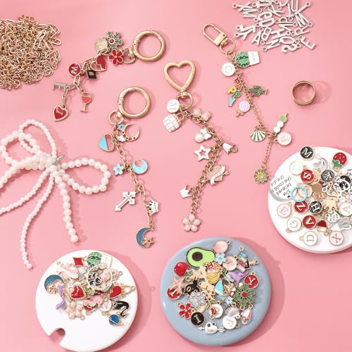 ASTNIC 316 Pieces DIY Key Chain Craft Charms Pendant Set, Jewellery Craft Accessories, Key Chain Making Kit, Metal Rings for Crafts, Things for Girls