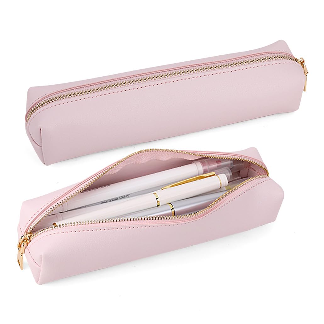 iSuperb Pencil Case Leather Pencil Case Teenager Pencil Case Pencil Pouch for Office Organizer School Girls Student Gift Portable Stationery Pencil Bag for Office（Pink）