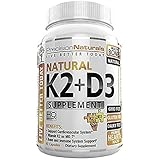Vitamin K2 D3 MK7 Capsules 100mcg 5000iu 60 Vegetarian Capsules Supports Strong Healthy Bones Plus Heart Health Supplement Non GMO Natural Calcium Absorption - Premium Formula Easy Swallow Vitamins