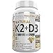 Vitamin K2 D3 MK7 Capsules 100mcg 5000iu 60 Vegetarian Capsules Supports Strong Healthy Bones Plus Heart Health Supplement Non GMO Natural Calcium Absorption - Premium Formula Easy Swallow Vitamins