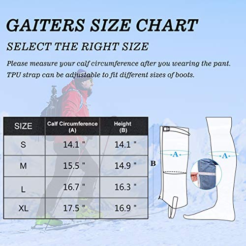 Hiking Leg Gaiters Waterproof Snow - Fleece Lining and Reinforced TPU Strap Breathable 501D Nylon for Outdoor Walking Boot Hunting Climbing Mountain - Thumbnail 4