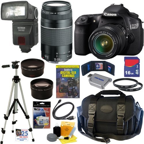 Canon EOS 60D 18 MP CMOS Digital SLR Camera with EF-S 18-55mm f/3.5-5.6 IS Lens & EF 75-300mm f/4-5.6 III Telephoto Zoom Lens + 16GB Deluxe Accessory Kit