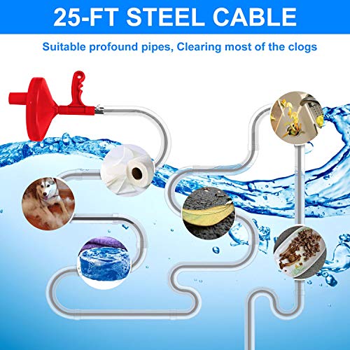 Forlivese Plumbing Snake Drain Auger, 25 Ft Flexible Sink Snake, Pipe