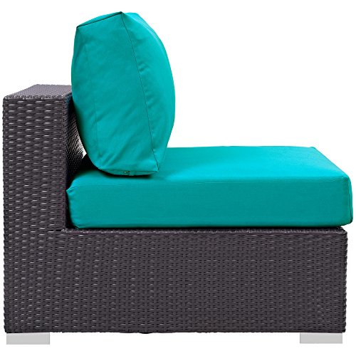 Modway Convene Wicker Rattan Outdoor Patio Sectional Sofa Armless Chair in Espresso Turquoise - Thumbnail 2