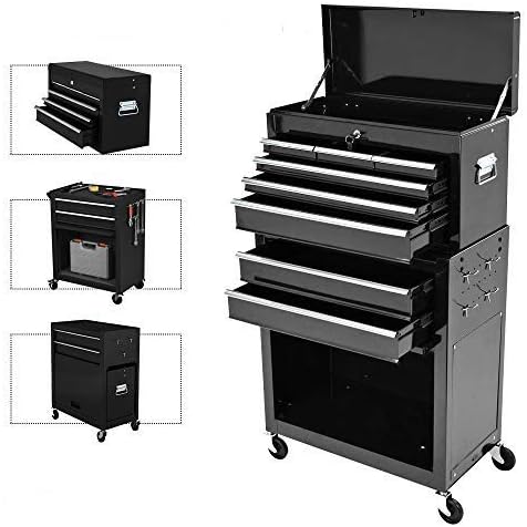 5 Drawer Rolling Tool Chest Removable Tool Storage Cabinet With Lock Wheels And Sliding Drawers Portable Top Box High Capacity Tool Chest For Garage And Warehouse Black Power Hand Tools Tools