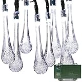 Lalapao Battery Operated Optional Automatic Timer String Lights 30 LED Water Drop Fairy Christmas Lighting Decor with 5 Modes For Outdoor, Indoor, Garden, Patio, Bedroom Wedding Decorations (White)