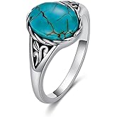 Turquoise Vintage Ring for Women, S925 Sterling Silver Oval Cut Natural Turquoise/Moonstone//Black Onyx Boho Turquoise Jewelry for Birthday Mother's Day Christmas
