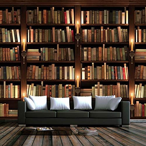 Amazhen Custom Retro 3D Sofa TV Background Wallpaper Mural for Elders' Room Wall Bookcase Bookshelf 3D Mural Wallpaper On The Wall,208cm146cm