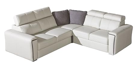 Wohnlandschaft Flunder 06 in weiß mit Bettfunktion und Schublade - 263 x 245 cm (B x T) - Ottomane: Rechts