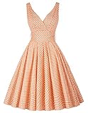 PAUL JONES Women 50S Polka Dot Sundress Deep V-neckline Vintage Dress CL6295