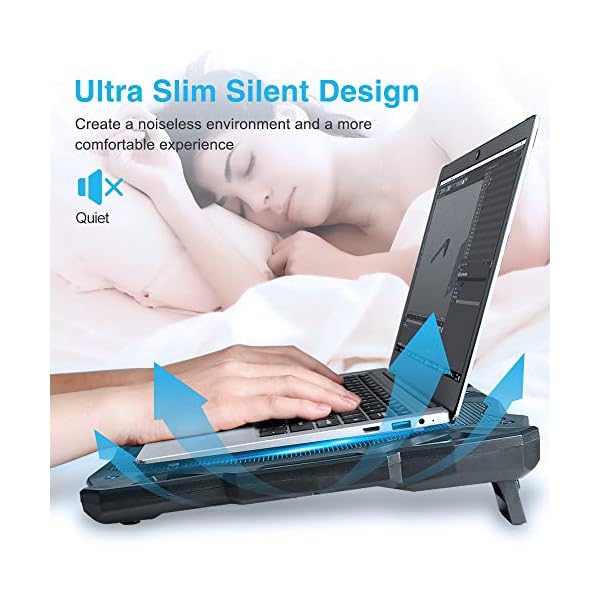 TECKNET-Laptop-and-Notebook-Cooling-Pad-With-5-Fans-at-1500-RPM-and-Blue-LED-Laptop-Cooler-fits-12-17 TECKNET Laptop Cooling Pads,Notebook Cooling Chill Mat With 5 Fans,Speed Adjustable,Extra USB Ports, Adustable Height…