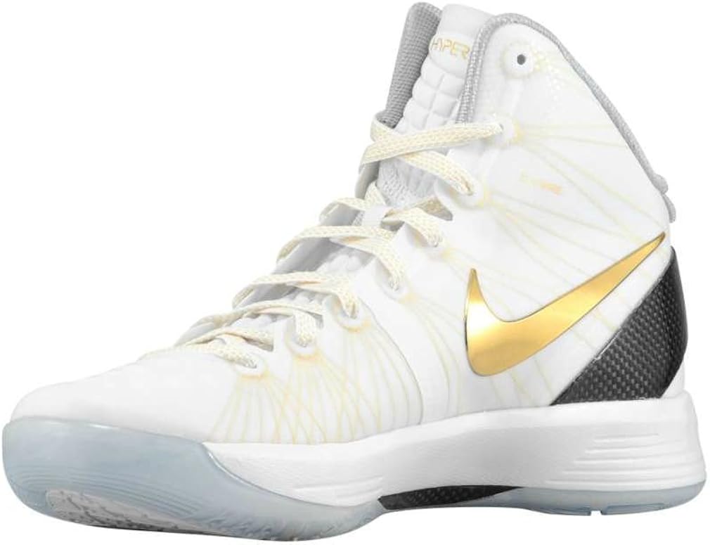 white and gold nike basketball shoes