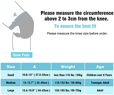 Adult knee pads for protection during skating, breathable material, size indicated.