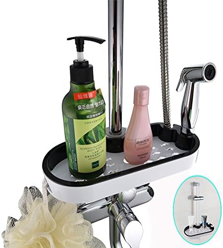Shower Shelf Rack Shower Caddy Shower Rods Storage Bathroom Shower Tray,ABS Wall Mounted Shower Basket Without Drilling Bathroom Storage Holder for Shower Head Shampoo Soap Conditioner (Black &amp; White）