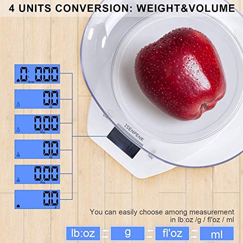 Food Scale with Bowl, WISREMT 5000g/1g Precise Graduation Multifunction Digital Kitchen Scale for Baking and Cooking, White/Batteries Included (Ship from USA)