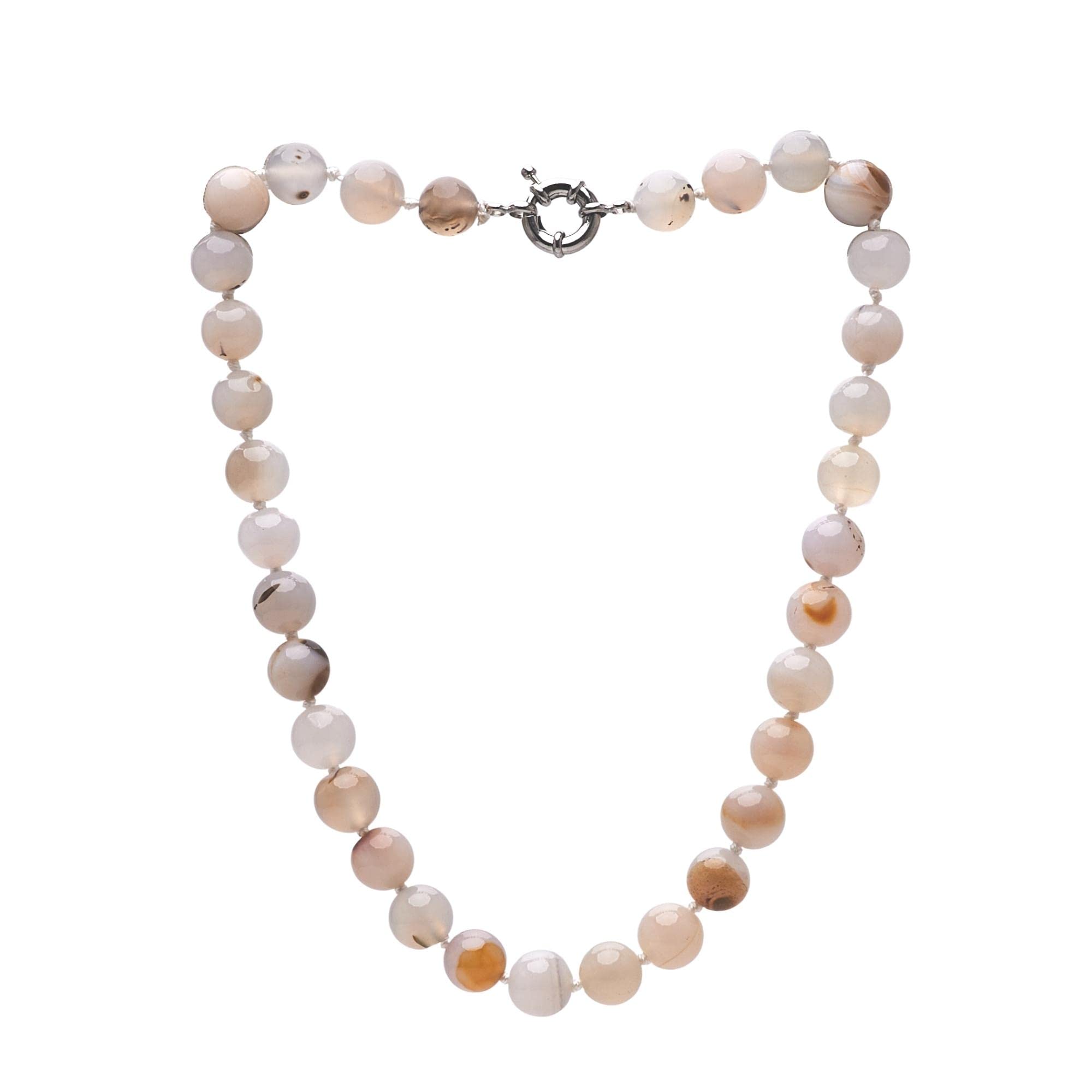 TreasureBay 12mm Natural Gemstone Beaded Necklace For Women (Grey Agate)