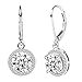 Jane Stone Sterling Silver Earrings Cubic Zirconia Halo Earrings Leverback Earrings Round Rhinestone Dangle Earrings Wedding Jewelry for Women Bridal