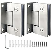 Alise Glass Shower Door Hinges,90&deg; Hinges for Glass Door,Brushed Nickel(2P) | Heavy Duty Stainless Steel Cabinet Hinges Wall,Frameless Door Hardware Replacement Parts for Bathroom/Kitchen/Office