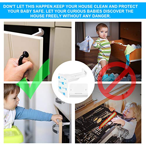 Child Safety Cabinet Locks latches, Babepai 10pcs Child Proof Cabinet Locks, 3M Adhesive, Invisible No Tools or Drilling Needed for Drawers,Cupboard,Closets