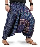 THS Mens Womens Harem Pants - Mandala Style (Blue White Binary)