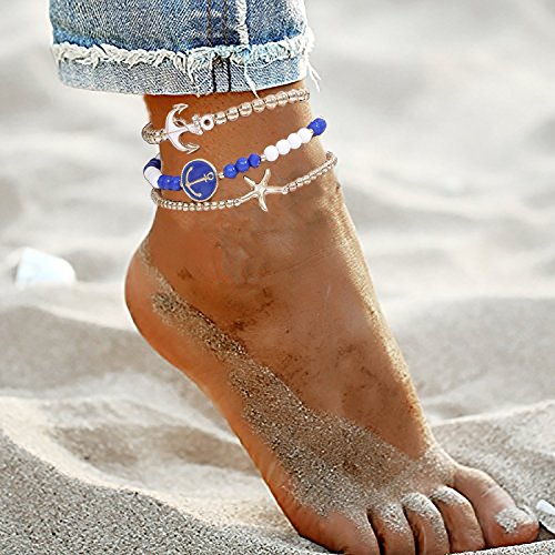 MOLOCH Anklets For Women Starfish Anchor Ankle Bead Chains Bracelets Adjustable Beach Anklet Foot Jewelry Set For Girls - Thumbnail 5