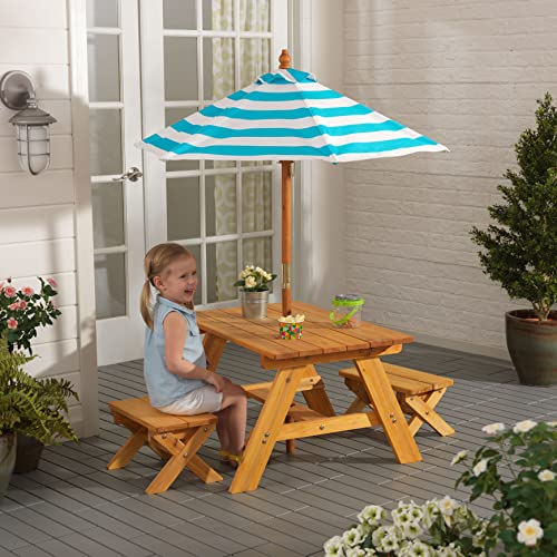 KidKraft Outdoor Wooden Table & Bench Set with Striped Umbrella