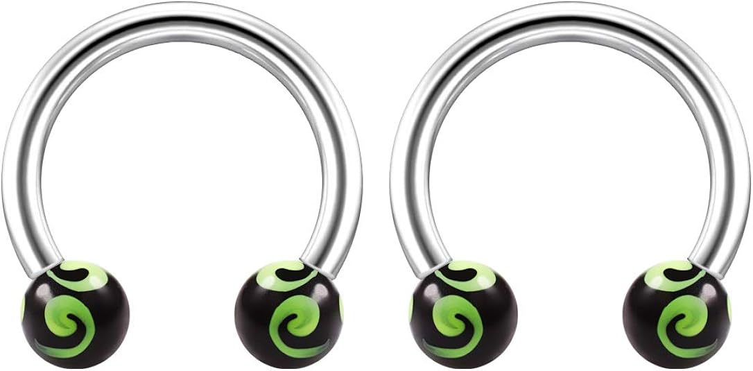 2pc Unique HandPainted Circular Barbell Lip 16g Mens