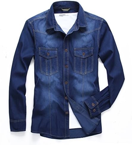 Homaok Men's Fashion and Casual Cotton Long-Sleeve Denim Shirts