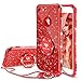 OCYCLONE Cute iPhone 8 Case, Cute iPhone 7 Case, Glitter Luxury Bling Diamond Rhinestone Bumper with Ring Grip Kickstand Protective Thin Girly Red iPhone 8 Case/iPhone 7 Case for Women Girl - Red
