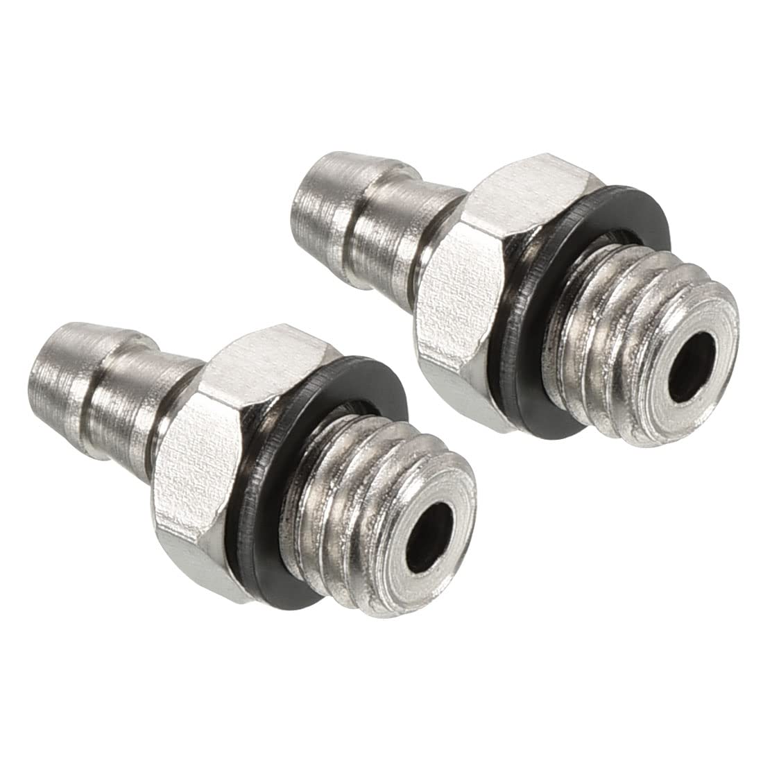 PATIKIL Hose Barb Fitting Straight 3.5mm Barbed M5x0.8 Male Thread, 2 Pack Electroplated Copper Mini Pipe Connector, Silver
