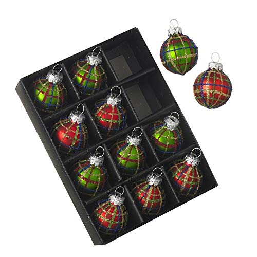 Heaven Sends Mini Tartan Glass Christmas Tree Bauble - Set of 12