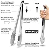 Walfos Food Grade Stainless Steel Kitchen Tongs for Cooking,BBQ - 7 ，9 and 12 Inch,Set of 3 Heavy Duty Locking Metal…