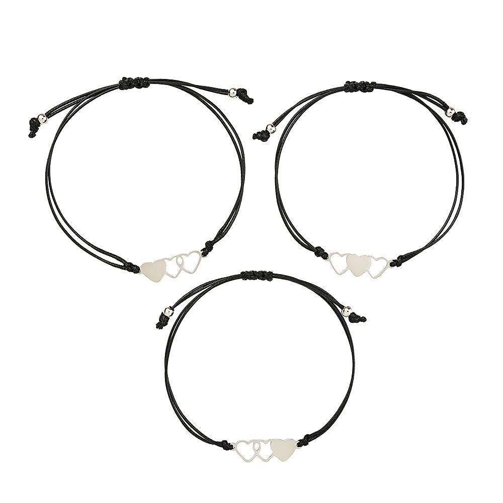 AMOR SPES 2/3/4 Pcs Handmade Sister Wish Bracelets Heart Charm Matching Bracelets With Card Back To School BFF Gift Best Friend Forever Big Middle Little Sister Bracelet (3PCS)