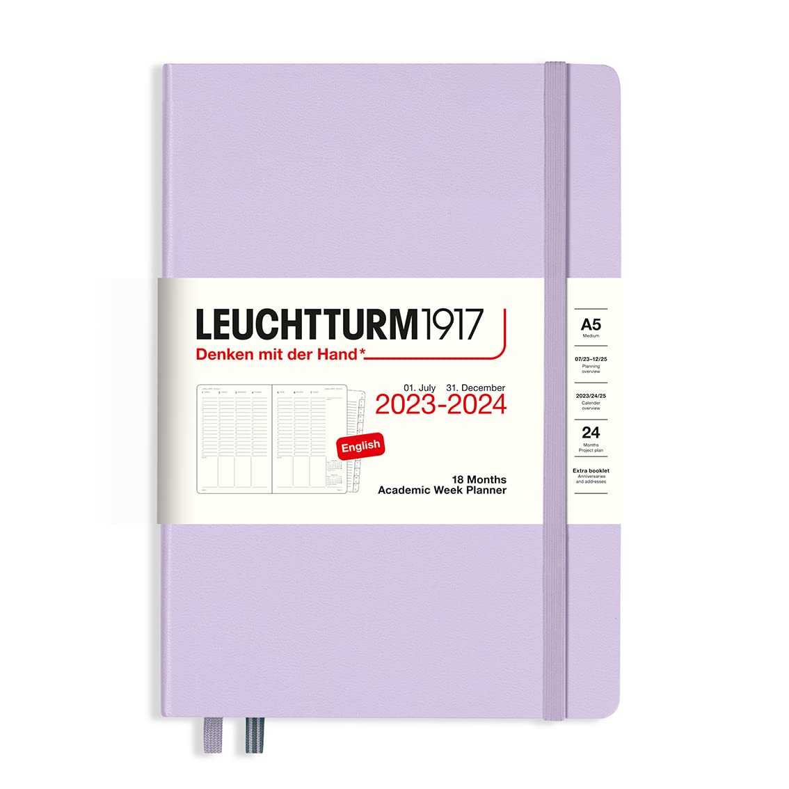 LEUCHTTURM1917 367549 Academic Weekly Planner Medium (A5) 2024, 18 Months, Lilac, English