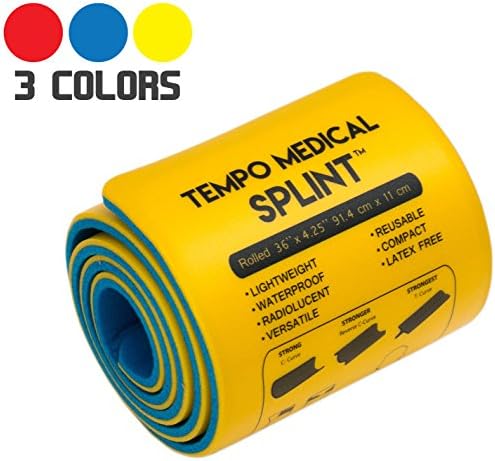 TEMPO MEDICAL SPLINT For Immobilization First Aid Kit for Neck, Leg, Knee, Foot, Wrist, Hand, Arm Injuries Lightweight, Flexible, Washable, Reusable, Sam 36" x 4.25" Yellow (1 Roll)