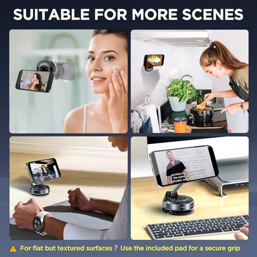 MSXTTLY Car Phone Holder for MagSafe iPhone and Non-MagSafe Android Devices, Magnetic Mount, Vacuum Suction Cup, N55 Magnets, 360 Rotatable Arm for Windshield, Smooth/Textured Surfaces, Vmag-S1 Black