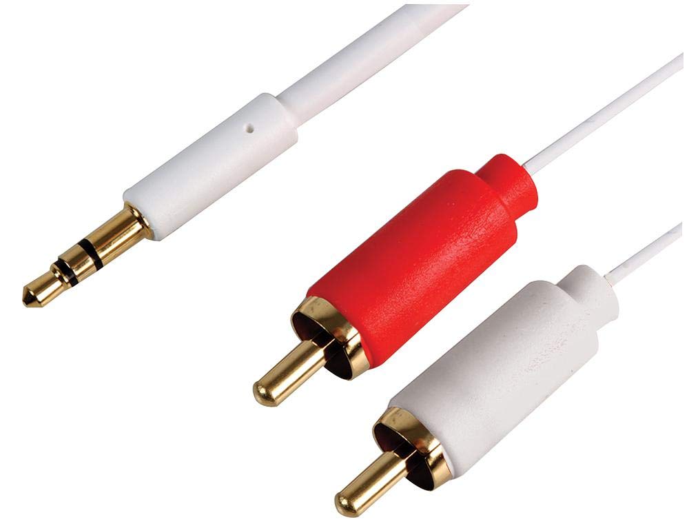 PRO SIGNAL PSG3163‑7.5M – Slim 3.5 mm Stereo Plug to 2× Phono (RCA) Plug Lead, 7.5 m, White