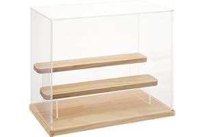 Nynelly 3 Tier Clear Acrylic Display Case with Door Assemble Countertop Box Storage Cube Organizer Dustproof Protection Showcase for Action Pop Figures Collectibles Toys,Walnut,12.6" L x 7" W x 10" H