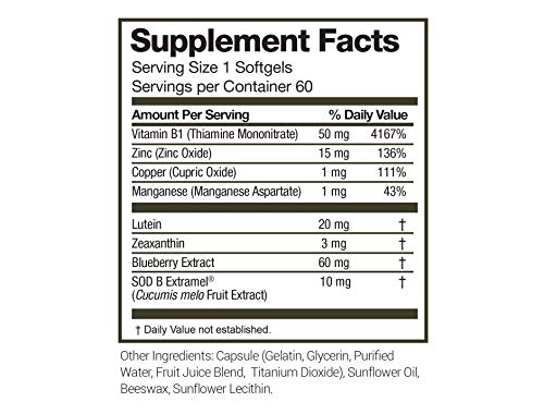 Omax Lutein Zeaxanthin AREDS2 Eye Vitamins, Blue Light Blocking Support, Prevent Macular Degeneration, Eye Health, Lutein 20 MG, Zeaxanthin, Blueberry, SOD Extramel Melon Antioxidant, 30 Softgels