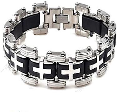 XIEXIE Men's Fashion Silica Gel and Titanium Steel Cross Shape Bracelet (1.6cm22.3cm)
