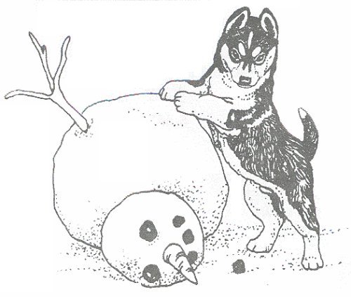 Dog Rubber Stamp - Siberian Husky with Snowman-2E (Size: 2-1/4