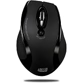Adesso iMouse G25 Wireless Ergonomic Mouse, Black, 3 Levels Adjustable DPI | 800 1200 1600, 2 Internet Navigation Buttons, 2.4 GHz RF, Right Hand Right Handed, Office Desktop PC Laptop