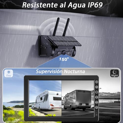 VASTEND Wireless Solar Backup Camera with 7 Inch Monitor 1080P Magnetic Rechargeable Battery 10000mAh Supports 4 Cameras for Trucks, Camper Vans, Caravans (VS-7B)