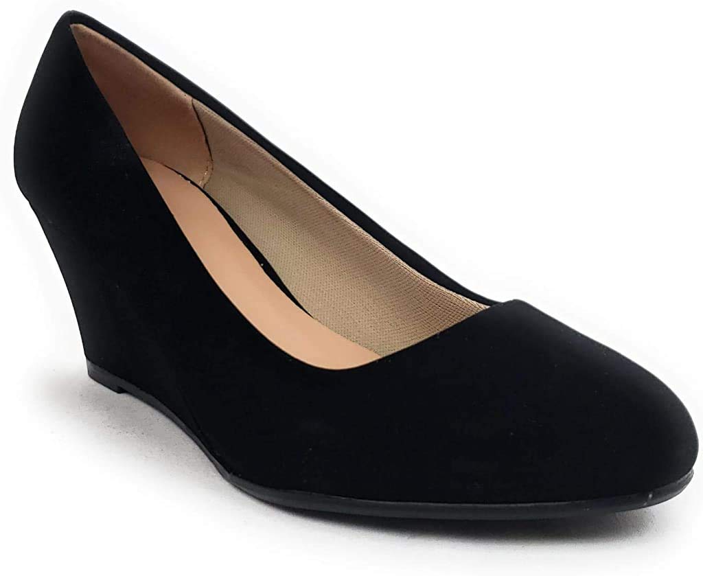 Forever LinkWomen's Patent Round Toe Wedge Pumps