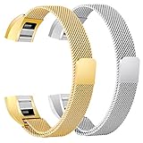 bayite Stainless Steel Bands Compatible Fitbit Alta and Alta HR, Milanese Loop Women Men Pack of 2, Silver and Gold 5.5