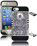 Bastex Heavy Duty Hybrid Case for iPhone 5, 5S - Black Silicone / Antique Gold & Silver Circles Design Hard Cover