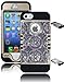 Bastex Heavy Duty Hybrid Case for iPhone 5, 5S - Black Silicone / Antique White & Silver Circles Design Hard Cover